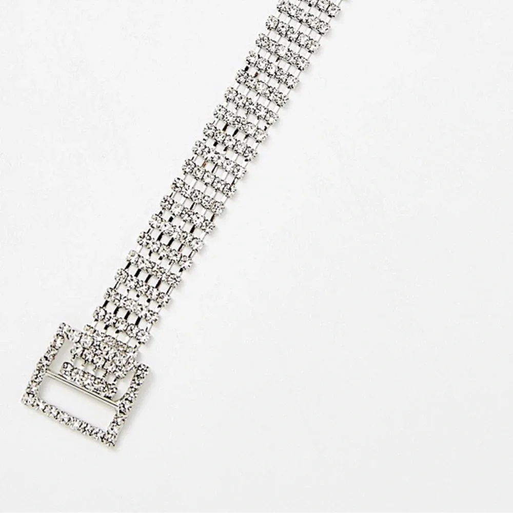 Elegant Silver Rhinestone Choker Necklace